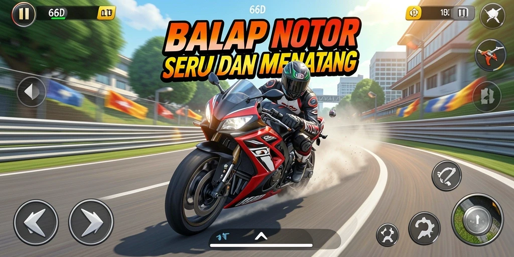 Screenshot gameplay 66D menampilkan aksi balap motor yang intens.