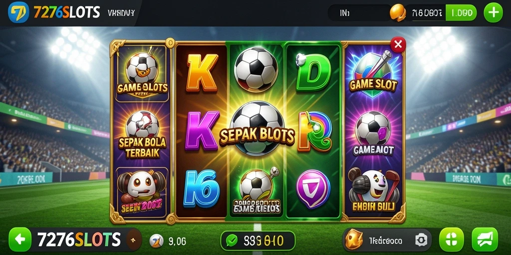 Tampilan gameplay penuh aksi di 7276SLOTS dengan tema sepak bola.