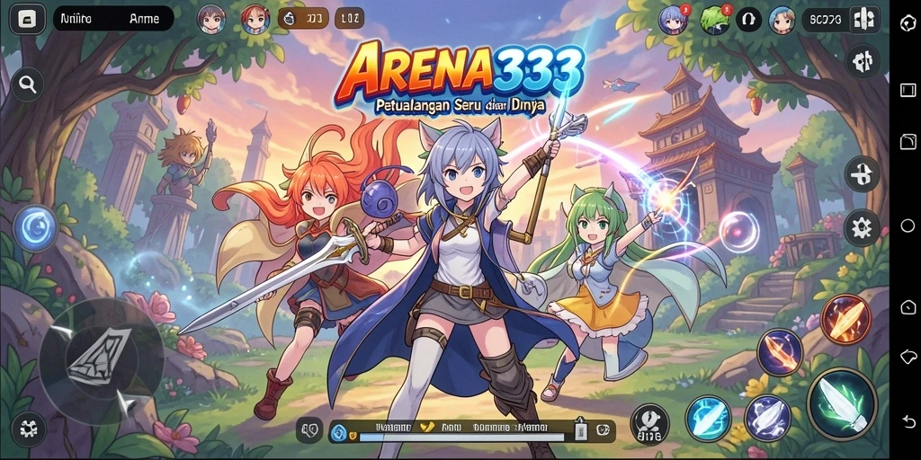 Tampilan gameplay seru di dunia Anime yang penuh warna.