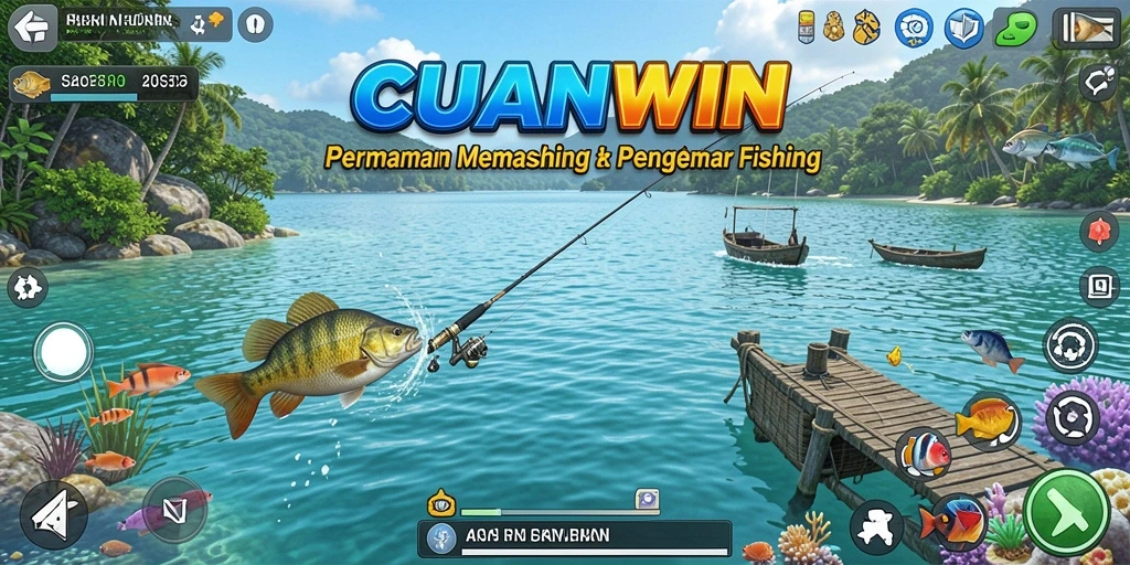Screenshot gameplay CUANWIN menunjukkan aksi memancing yang seru dan menantang.