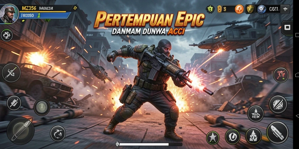 Screenshot gameplay MZ356 menampilkan aksi pertempuran yang mendebarkan.