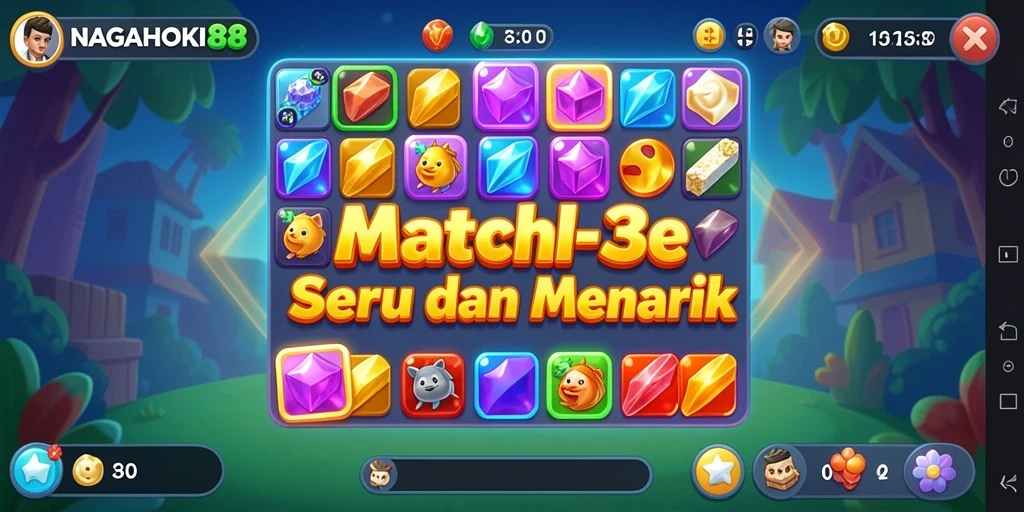 Screenshot gameplay NAGAHOKI88 dengan grafis Match-3 yang menarik.