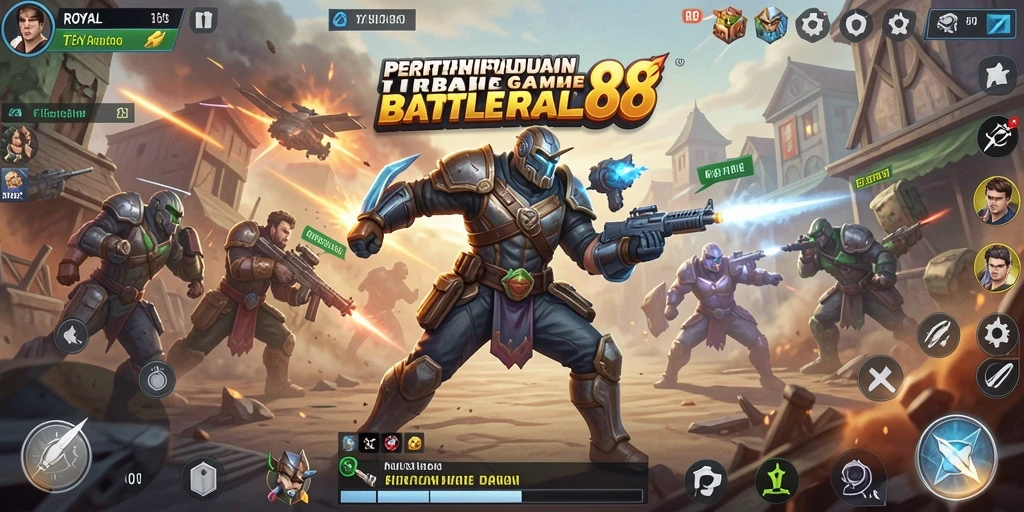 Tampilan dinamis dari gameplay seru ROYAL88 dalam pertempuran Battle Royale.