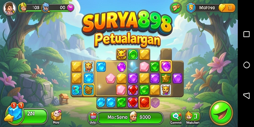 Tampilan indah gameplay SURYA898 dalam aksi Match-3.